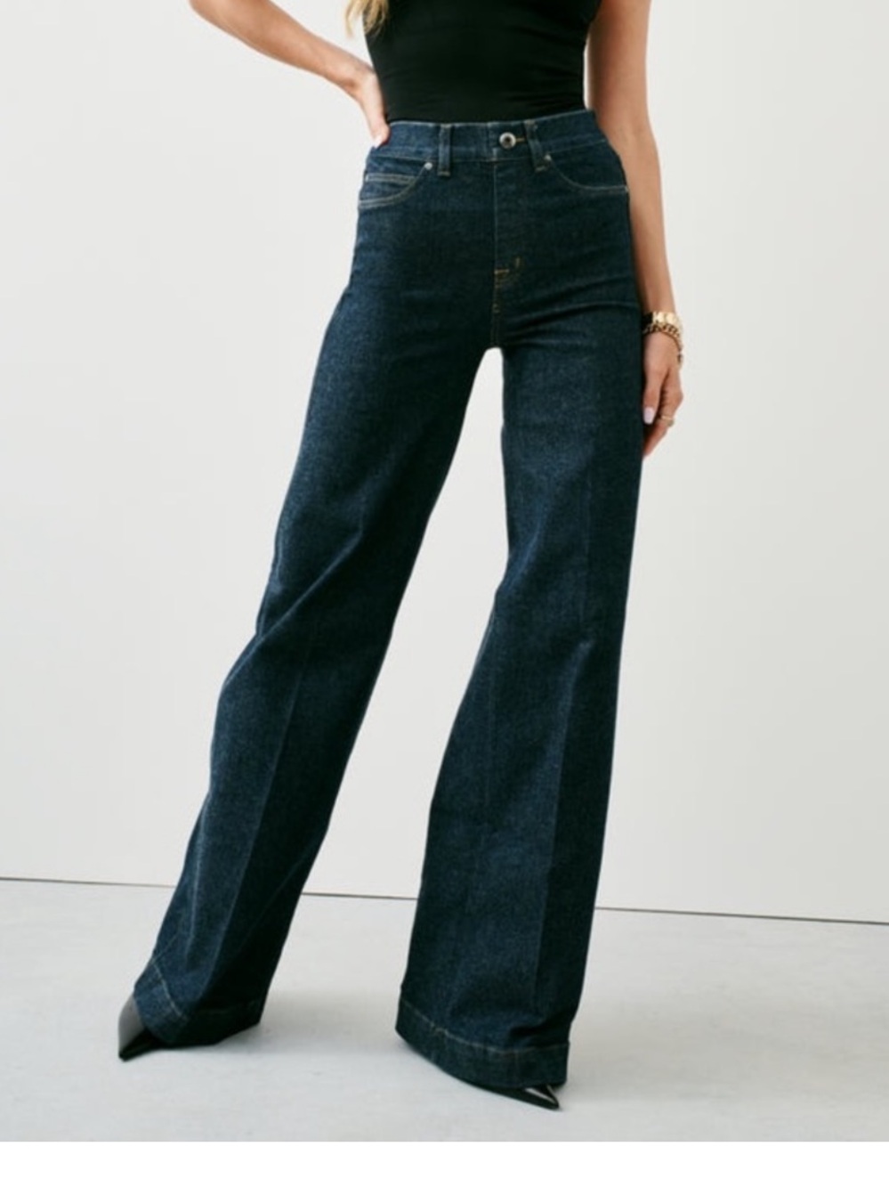 Spanx Wide Leg Jeans Raw Indigo Pull On Jeggings Womens Size M